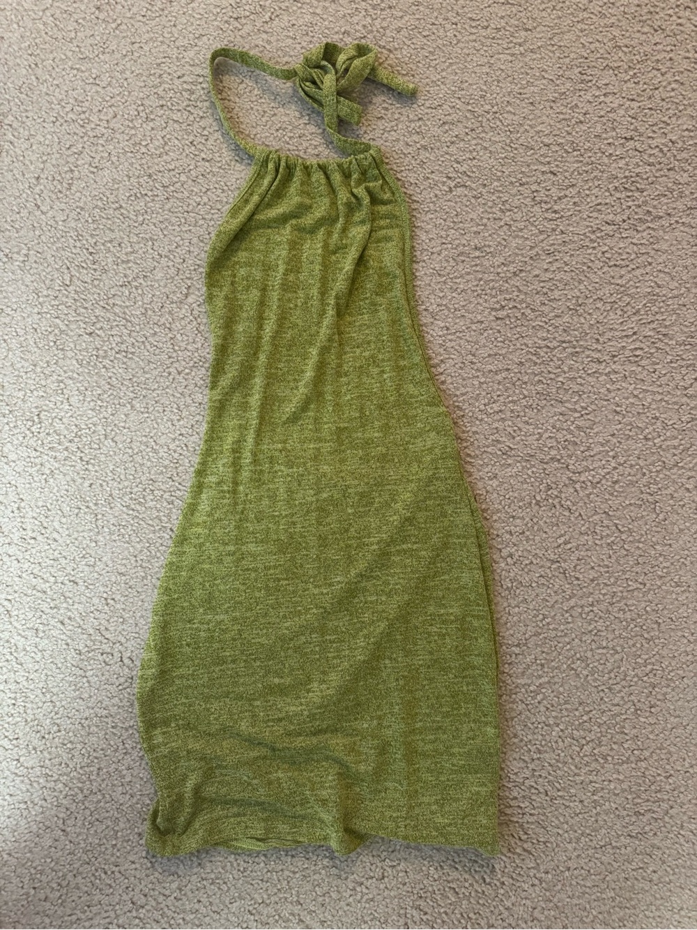 Backless Halter Knit Dress - Olive Green